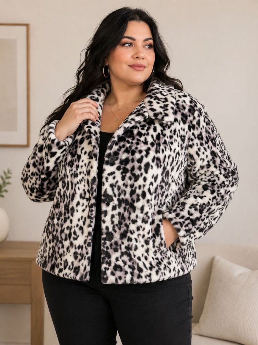 Lane Bryant Faux Fur Leopard Jacket Women 22/24 Mob Wife Y2K Statement Coat